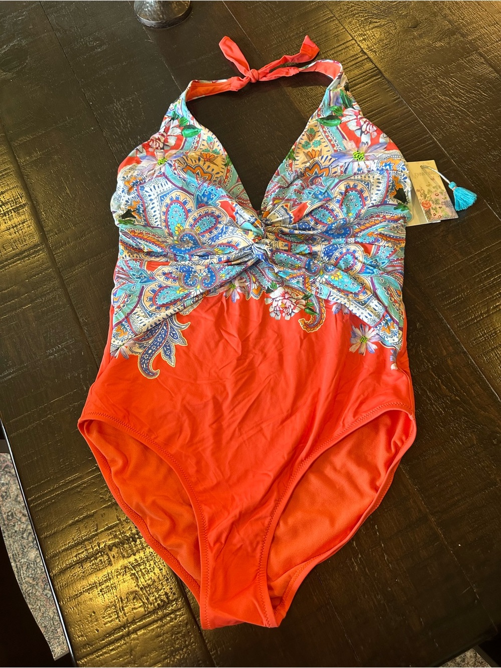 Johnny Was Women’s Size XL Halter One-Piece Swimsuit in Coral